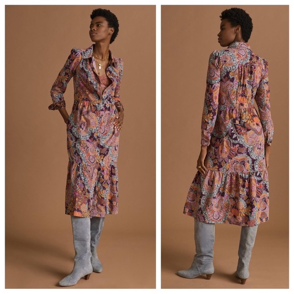 Anthropologie Pilcro Midi Dress Button Front Sz L Corduroy, like new condition - Picture 2 of 6